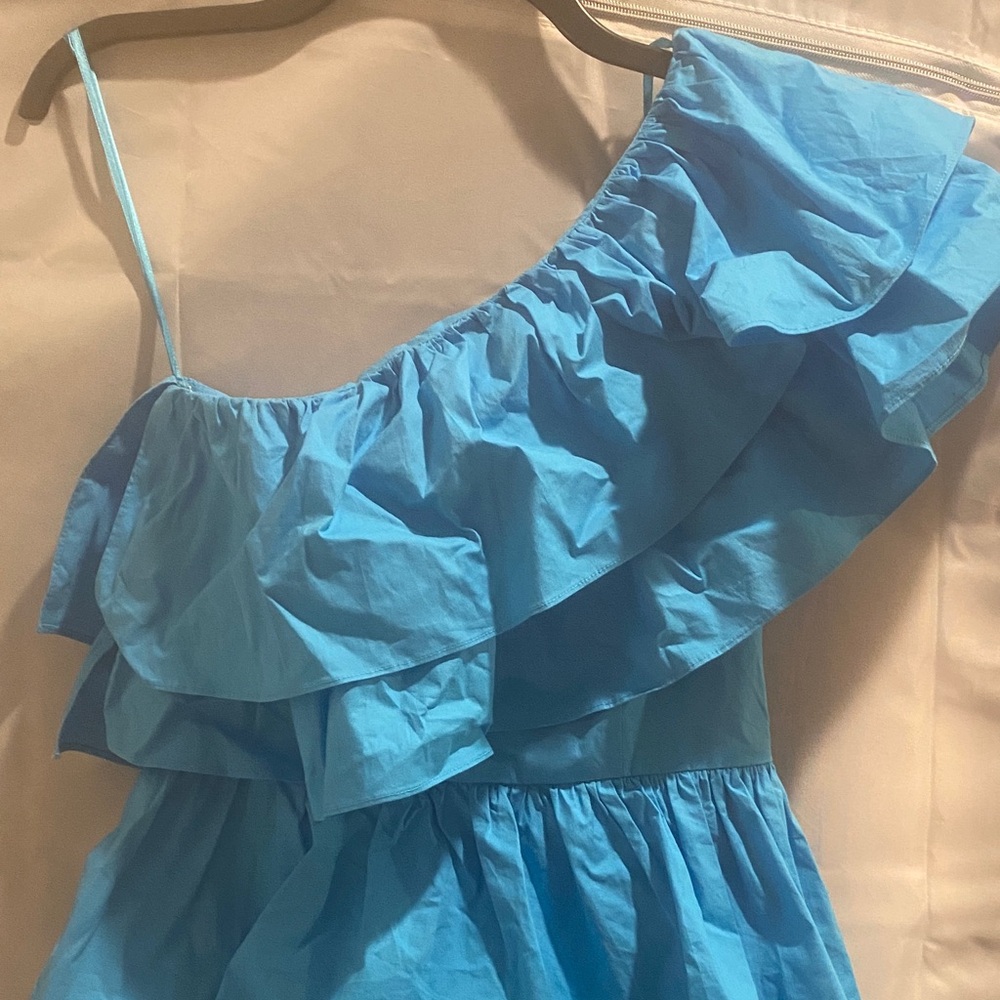 Blue One-Shoulder Ruffle Romper - Picture 2 of 6